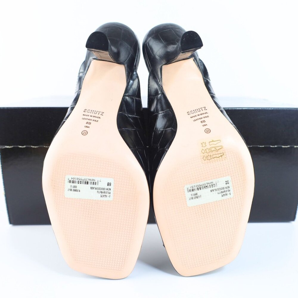 Schutz Womens Agape Croc Leather Slip On Heels Sandals Black 8 Medium- 0141 - Picture 9 of 14